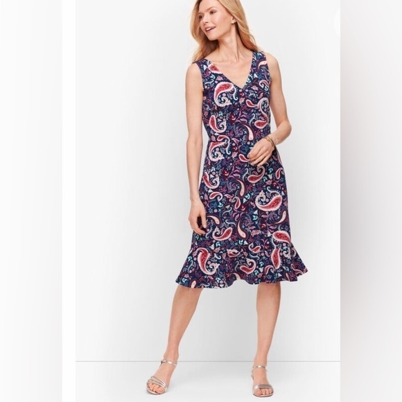 FLOUNCE HEM FIT & FLARE DRESS - WATERCOLOR PAISLEY - Picture 1 of 8
